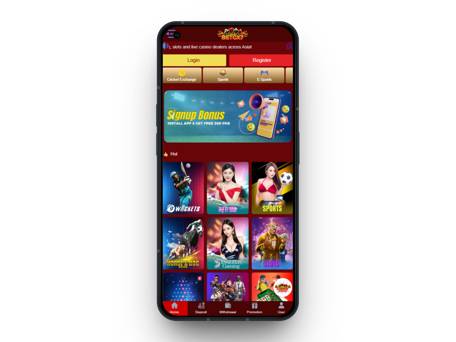 BetCX7 Android mobile application